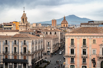 Via Etnea, piazza Università and the volcano Etna, Catania Italy Sicily