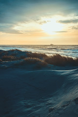 Sonnenuntergang in den D&uuml;nen von D&auml;nemark