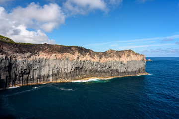 seascape with cliff  in terceria, view of the volcano's cliff in terceira. seascape in azores,...