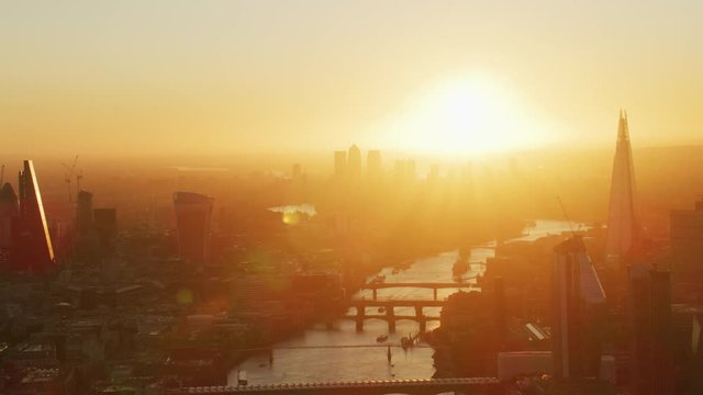Aerial view sunshine over London city at sunrise