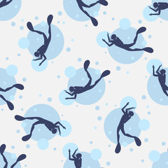 Seamless pattern Silhouette of a diver on a background of circles