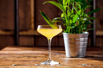 Image of colorfull coctails in the bar, mixology concept