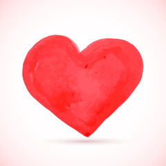 Fototapeta premium Hand drawn red heart. Grunge heart painted with brush. Watercolor or acrylic painting effect. Valentine’s day postcard. Easy to edit vector element of design