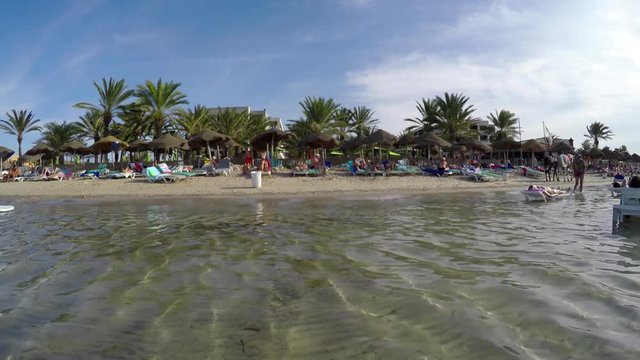 Beach in Monastir City. Resort Spa in Tunisia. 4K.