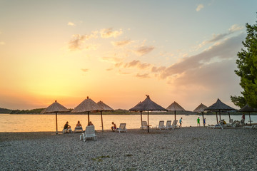 Hramina beach at sunset. Murter, Croatia