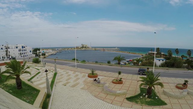 Beach in Monastir City. Resort Spa in Tunisia. 4K.