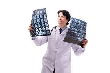 Young handsome doctor radiologist isolated in white 