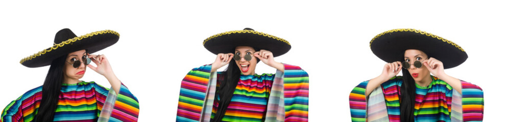 Mexican woman in funny concept on white