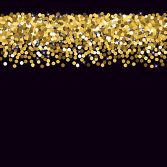 Golden confetti. Round gold glitter. Gradient Scattering on a black background. Glitter. Christmas shiny background.