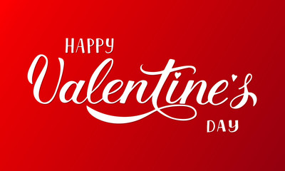 Happy Valentine’s Day calligraphy lettering on red background. Hand written celebration poster. Easy to edit vector t
