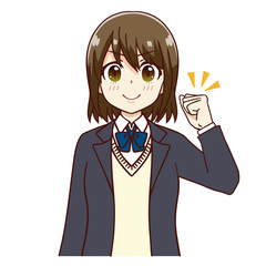 女子　学生　ガッツポーズ