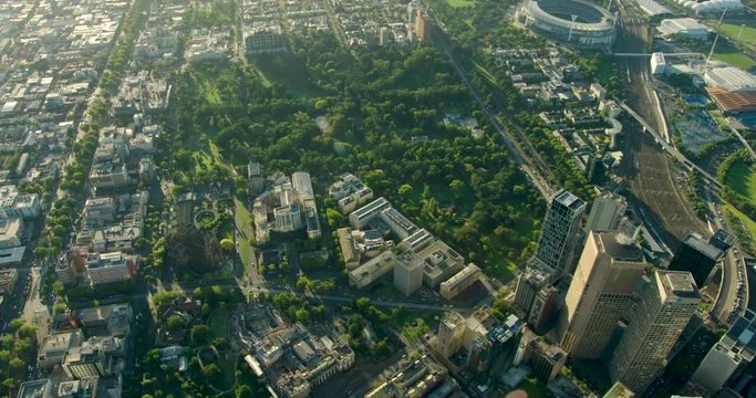 Aerial view St Patricks Cathedral Fitzroy Gardens Melbourne
