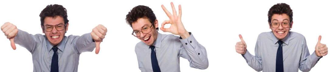 Collage with young businessman on white