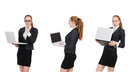 Businesswoman with laptop isolated on white