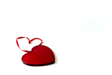  A red glass heart. Valentine's day concept. Copy space.