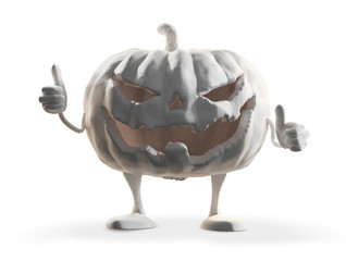 evil horror halloween pumpkin thumbs up 3d-illustration