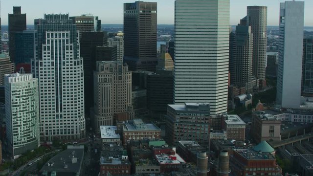Aerial downtown view city skyscrapers Boston Massachusetts America
