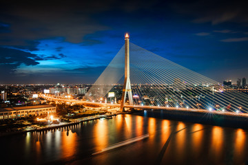 Rama 8 bridge Chao phraya river, Bangkok city skyline, Bangkok Thailand