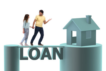 Fototapeta premium Concept of family taking mortgage loan for house