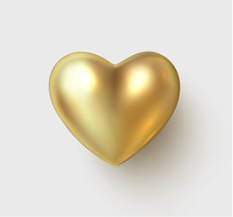 Gold 3d heart isolated on white background for St. Valentine's Day.