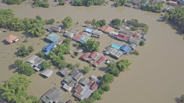 Aerial view of flood in Thailand.