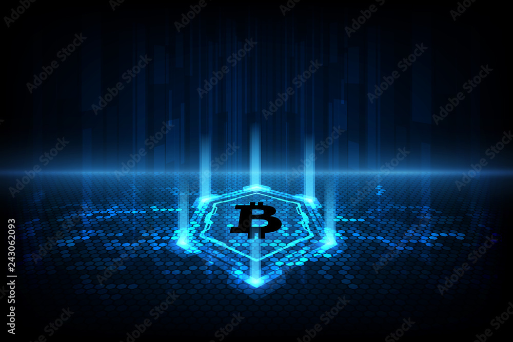 Poster abstract digital currency bitcoin with blockchain , vector illustration
