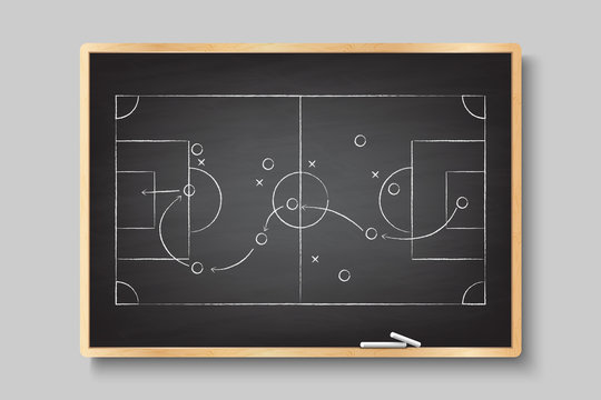 Chalk hand drawing with soccer game strategy.