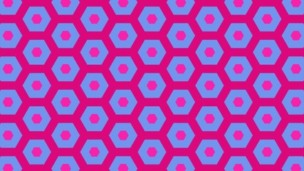Abstract of colorful hexagon of same color and different surrounding rings.