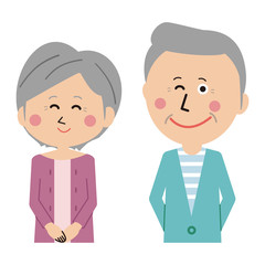 ポップなシニアの夫婦　並んで笑顔