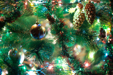 Decorated Christmas tree with shine lights