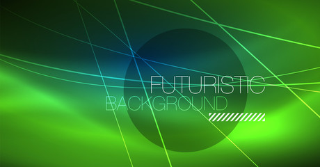 Neon glowing magic background, neon banner, night sky wallpaper. Magic light effect. Christmas abstract pattern.