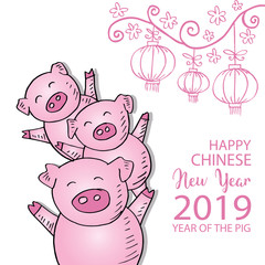 Chinese zodiac symbol of 2019. Chinese New Year 2019. Year of Pig.