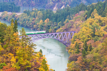 Fototapeta na wymiar Tadami line at Mishima town , Fukushima in autumn