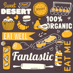 restaurant background element with food and drink doodle