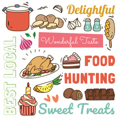 restaurant background element with food and drink doodle