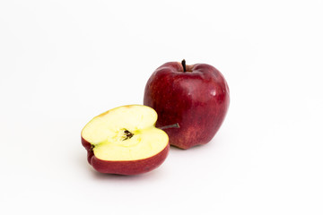 Yellow apple. Sliced. On a white background. Healthy eating.