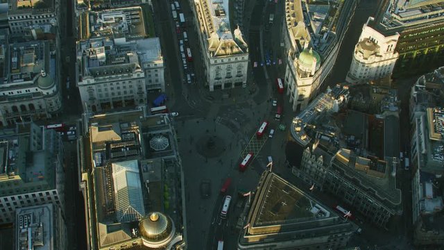 Aerial view Piccadilly Circus at sunrise London UK