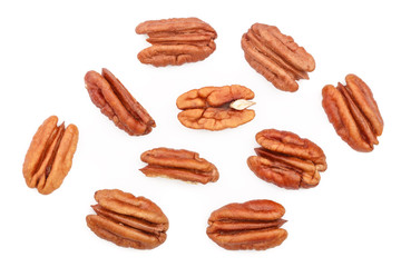 pecan nut isolated on white background. Top view. Flat lay