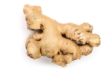 fresh Ginger root isolated on white background. Top view. Flat lay