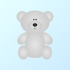 Fototapeta na wymiar cute north arctic polar white bear toy in gradient color sitting on white blue snow background, stock vector illustration clip art