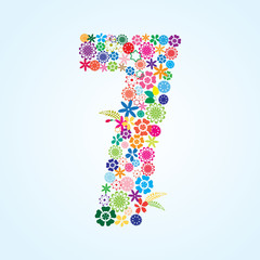 Vector Colorful Floral 7 Number Design isolated on white background. Floral Number Seven Vector Typeface