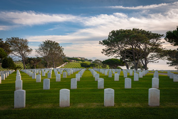 White Grave Markers Overlooking Pacific Ocean