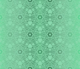 Green Color Seamless Lace Pattern With Abstract Geometric Flower. Stylish Fashion Design Background For Invitation Card. Vector Illustration.
