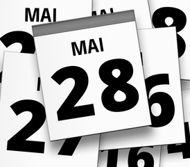 Abreißkalender blatt vom 28. MAI und abgerissene Kalenderblätter im Hintergrund