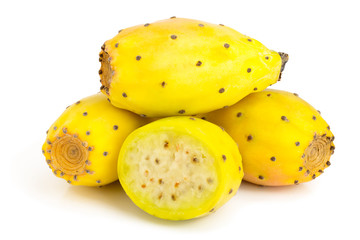 yellow prickly pear or opuntia with half isolated on a white background