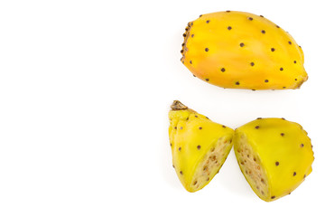 yellow prickly pear or opuntia isolated on a white background with copy space for your text. Top view. Flat lay