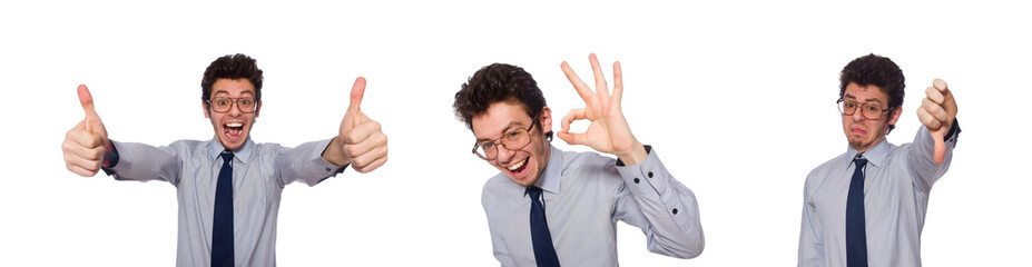 Young employee isolated on white