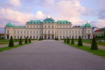 Deurstickers Belvedere Palace - the summer residence of the Prince of Savoy on April evening. Vienna, Austria © sikaraha