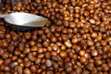 Roasted chestnuts for sell at China town in Thailand.