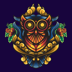 Owl Ornamental geometry is nn illustration with an owl base. With a blend of ornament